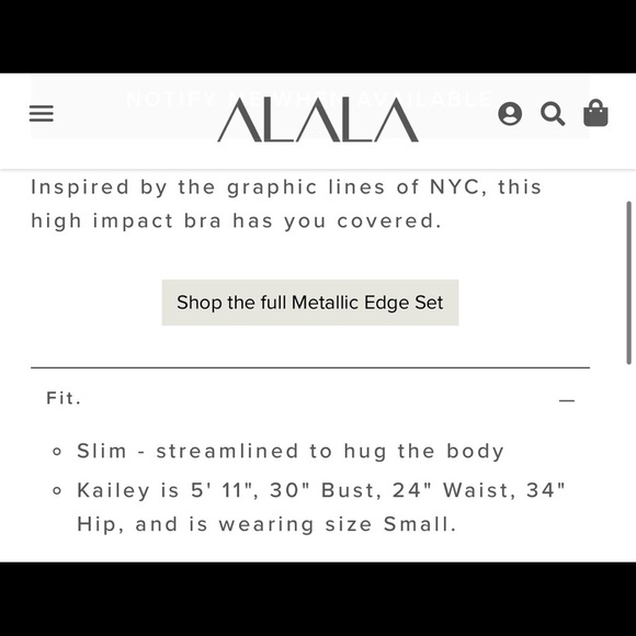 $75 Alala Aurora Sports Bra in Black/Gunmetal Size Small Luxury Athleisure - Picture 10 of 14